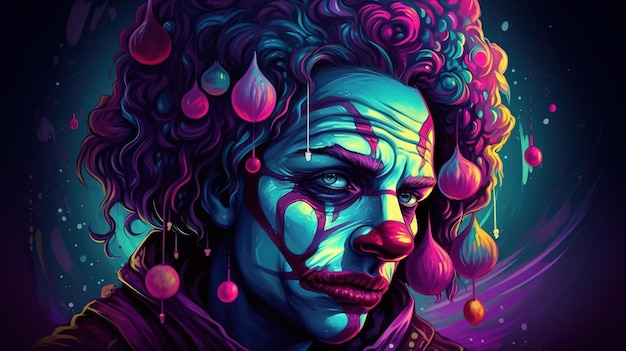 An illustration of a clown with neon pink color Fantasy concept Illustration painting Generative AI