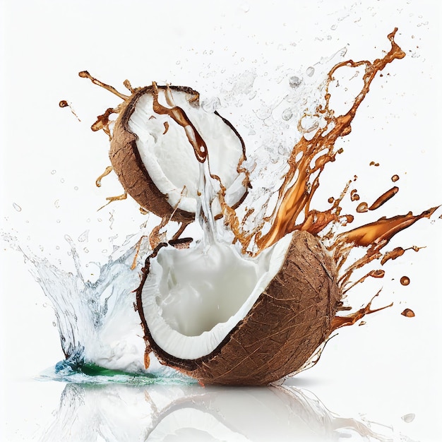 Illustration of coconut with splash juice