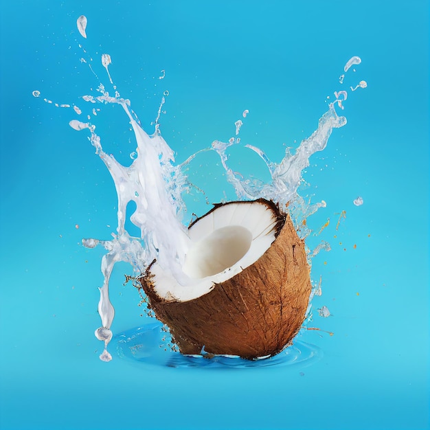 Photo illustration of coconut with splash juice