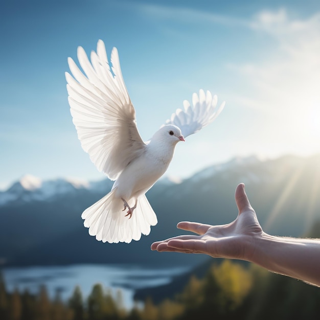 illustration of Code up hand releasing a white pigeon On the background Generative ai