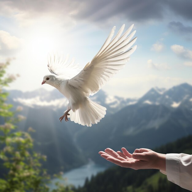 illustration of Code up hand releasing a white pigeon On the background Generative ai