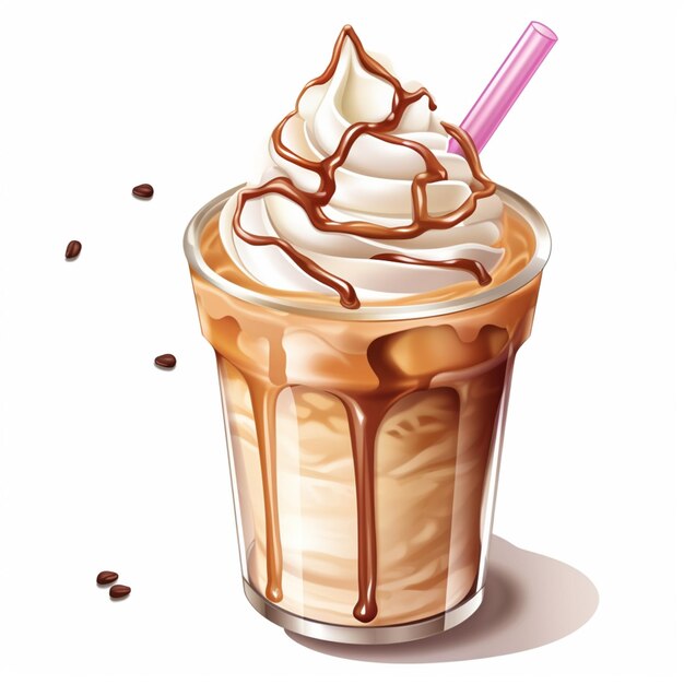 illustration of a coffee drink with whipped cream and chocolate syrup generative ai