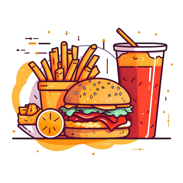 写真 illustration cola hamburger fries as logo