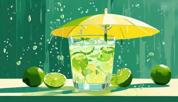 Illustration of Cold Lime Water with Umbrella