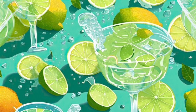 Illustration of Cold Lime Water with Umbrella