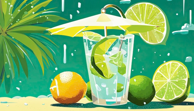 Illustration of Cold Lime Water with Umbrella