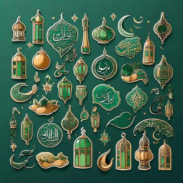 illustration of a collection of Ramadan and Islamic theme stickers 4