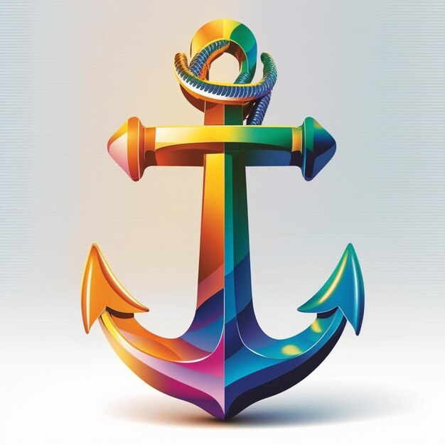 Illustration of a colorful anchor with a rope on a white background generative ai