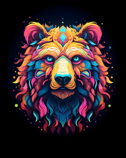 Illustration of a colorful bear artistic ornemental design in pop colors Inspiring animals theme