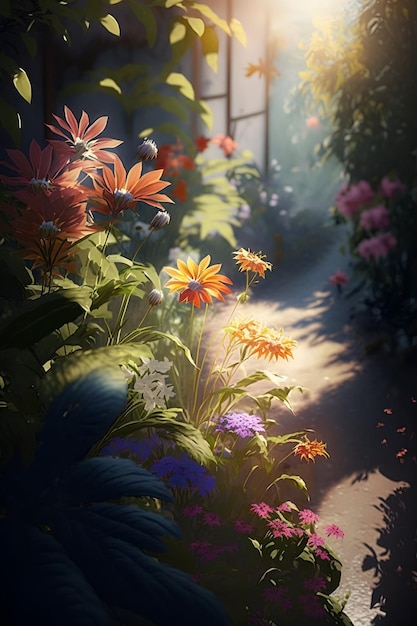 illustration of colorful bright blossoming flowers with gentle petals and pleasant Ai Generative