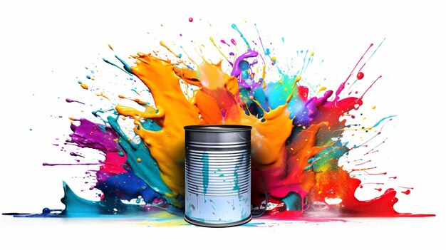 Photo illustration of a colorful can of paint is being sprayed with pain generative ai