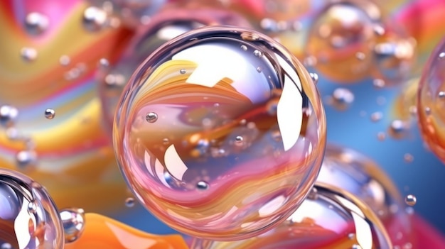 Illustration of a colorful cluster of soap bubbles in the air