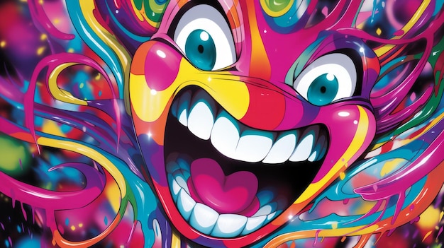 an illustration of a colorful face with a big smile