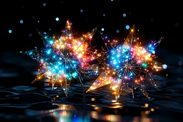 illustration of colorful fireworks on black background