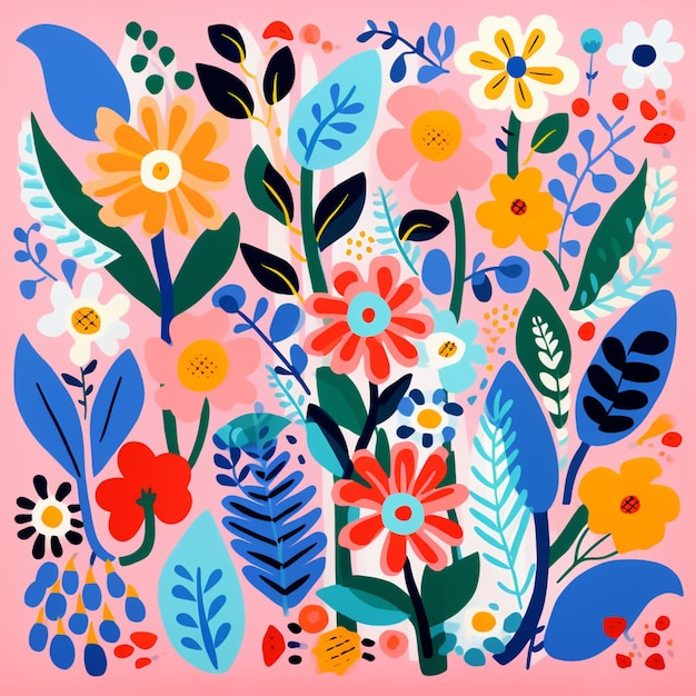 illustration of a colorful floral arrangement on a pink background generative ai