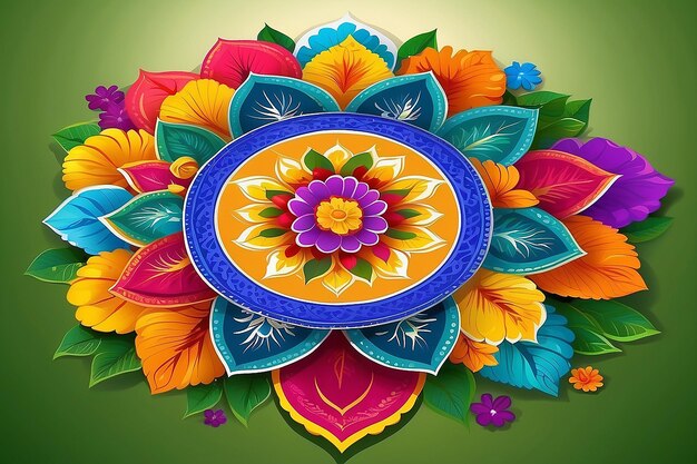 illustration of Colorful flower Pooklam rangoli design in celebration background