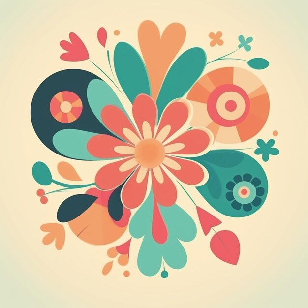 illustration of a colorful flower with leaves and flowers in the center generative ai