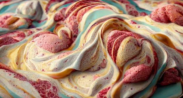 Illustration colorful ice cream cake closeup texture Wavy stylized backdrop Abstract waves.