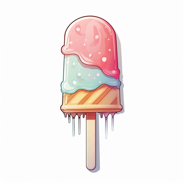 illustration of a colorful ice cream on a stick with icing generative ai