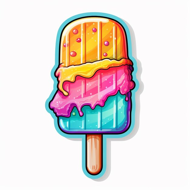 Illustration of a colorful ice cream on a sticker generative ai