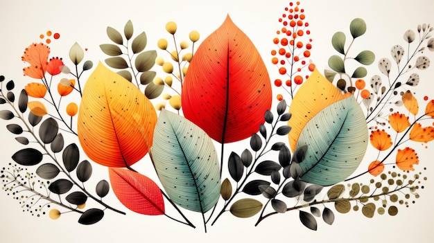 an illustration of colorful leaves on a white background