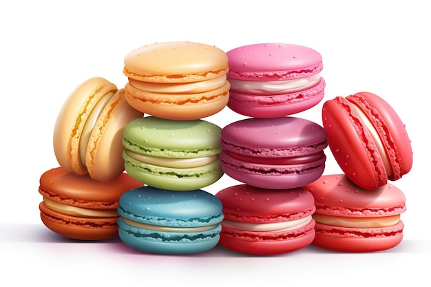 Illustration of colorful macarons dessert on white background