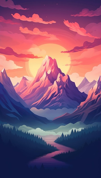 Иллюстрация красочных гор в пастельных тонах целевой страницы для сайта Generative Ai