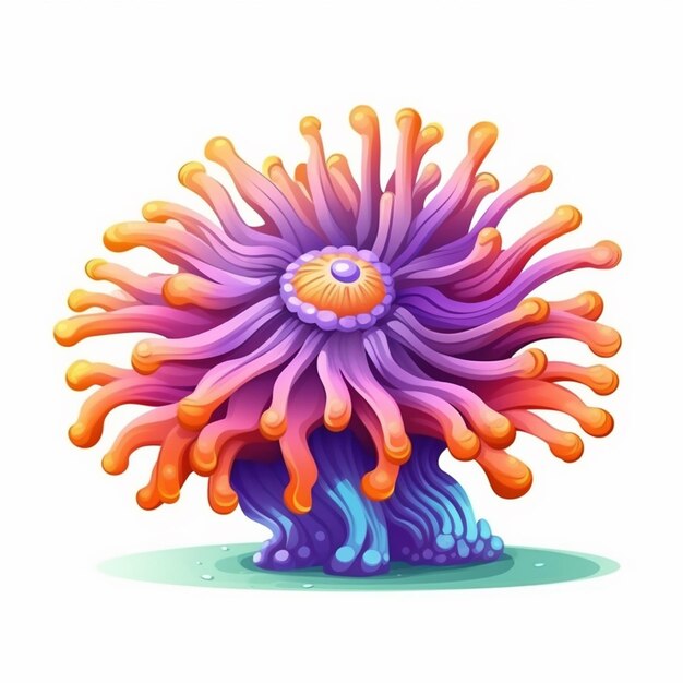 illustration of a colorful sea anemone on a white background generative ai