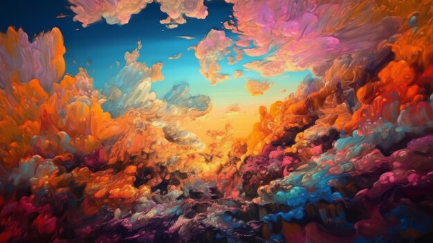 Illustration colorful sky Color steam special effect Realistic Generative ai colorful sunset