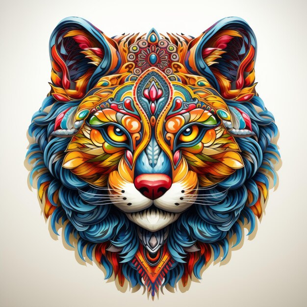 An illustration of a colorful tiger head