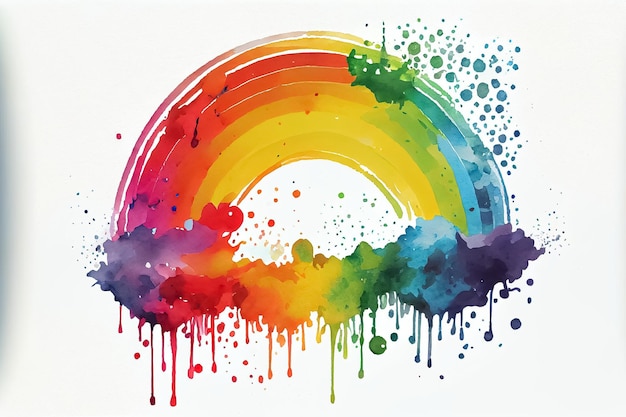 Иллюстрация красочной яркой радуги в акварельном стиле рисует AI