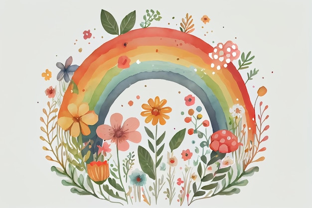 Illustration of colorful vibrant rainbow in watercolor style draw AI