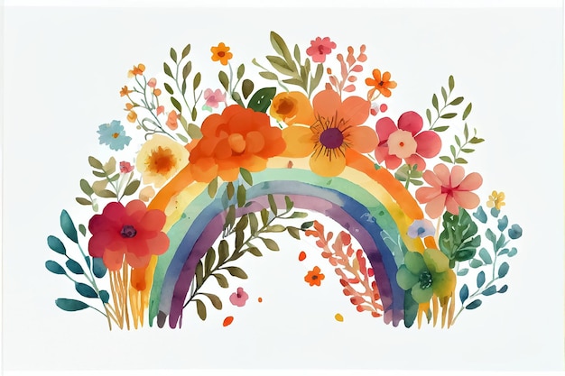 Illustration of colorful vibrant rainbow in watercolor style draw AI