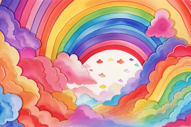 Illustration of colorful vibrant rainbow in watercolor style draw