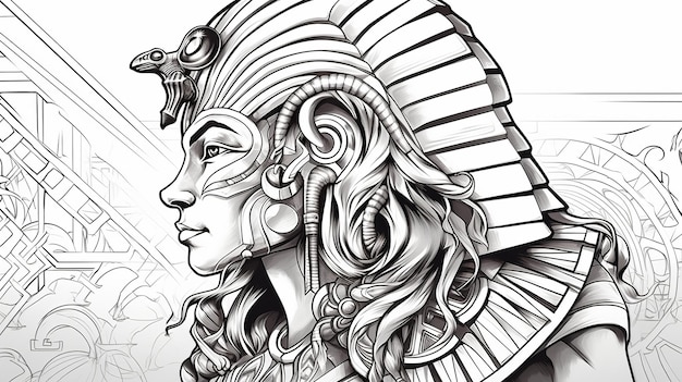 Photo illustration of coloring book pages for adults sphinx black and white