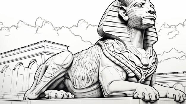 Photo illustration of coloring book pages for adults sphinx black and white