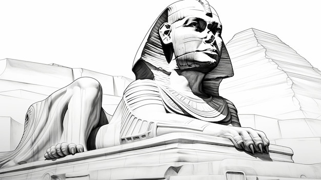 Photo illustration of coloring book pages for adults sphinx black and white