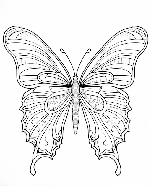 Illustration for coloring book with butterfly isolated on white background
