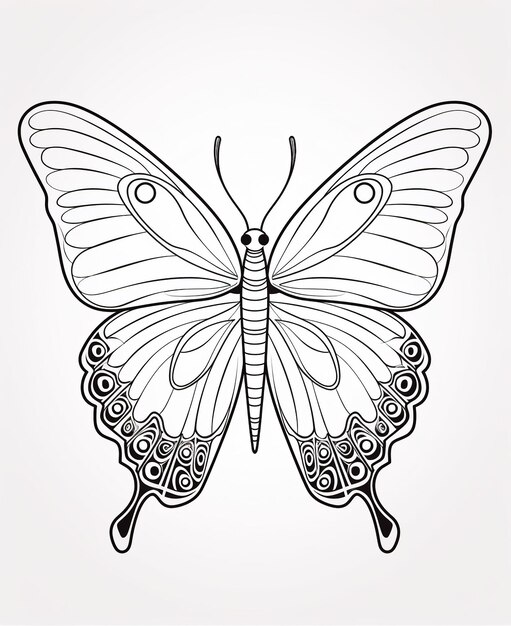 Foto illustrazione per un libro da colorare con una farfalla isolata su sfondo bianco