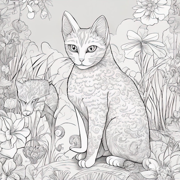 Illustration for coloring Funny cats black and white