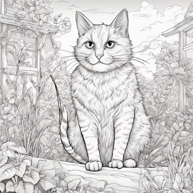 Illustration for coloring Funny cats black and white