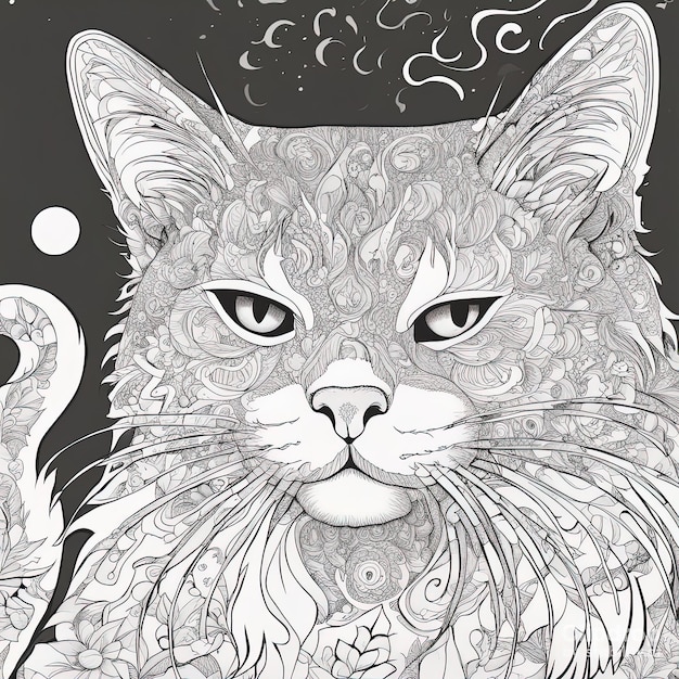 Illustration for coloring Funny cats black and white