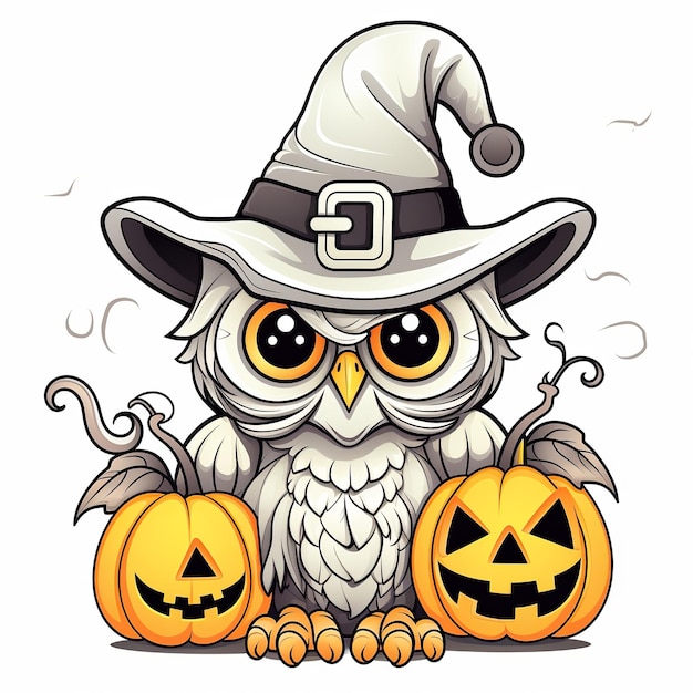 illustration of a coloring page for kids a cute halloween owl wearin