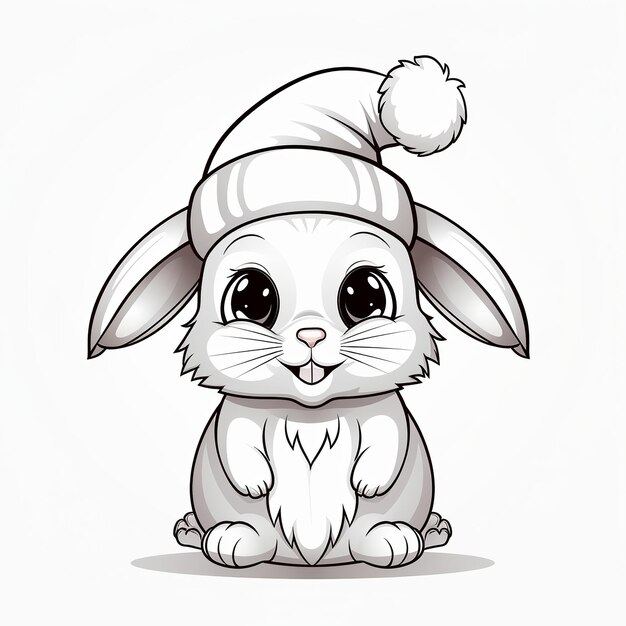 Photo illustration of a coloring page for kids a cute rabbit wearing a san