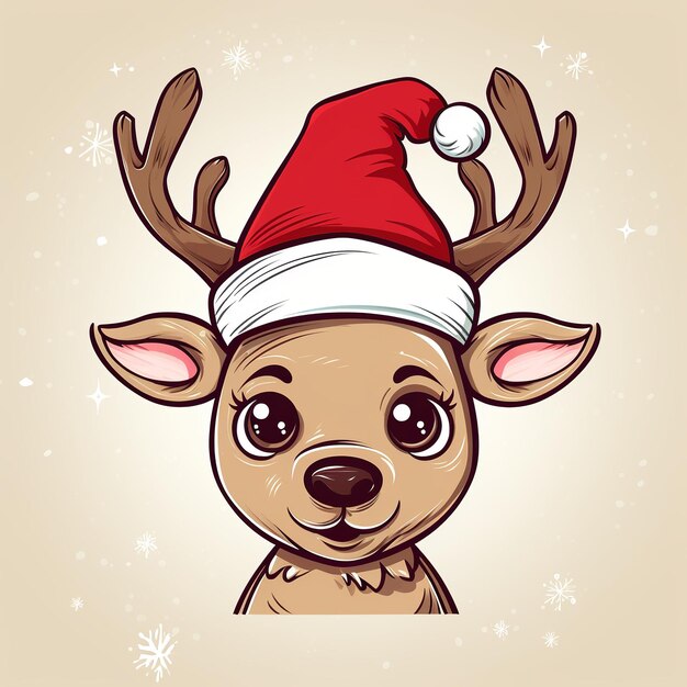 illustration of a coloring page for kids a cute Reindeer wearing a san