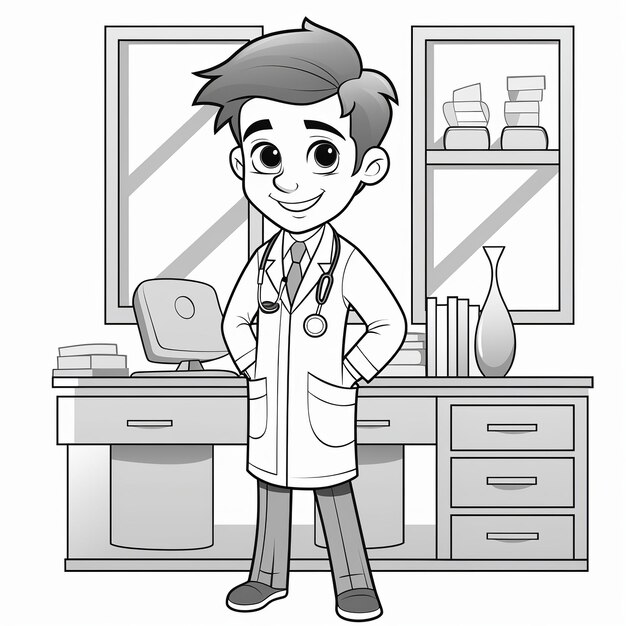 Photo illustration of coloring page for kids doctor no noise vector clean