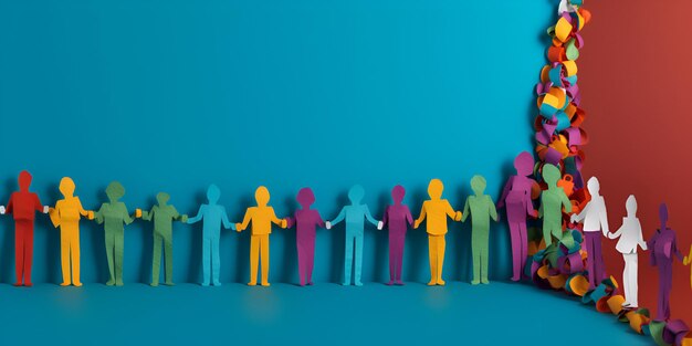 Photo illustration of a colourful group of people standing together gender diversity concept art