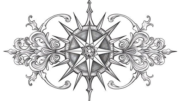 Photo an illustration of a compass with ornate flourishes