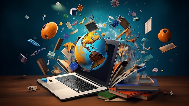 illustration complex background global education laptop and international learning system