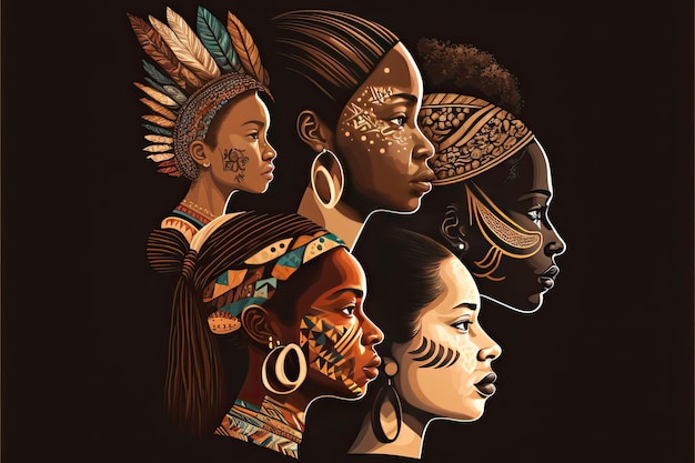 Концепция иллюстрации показывает многообразие людей разных национальностей на черном фоне